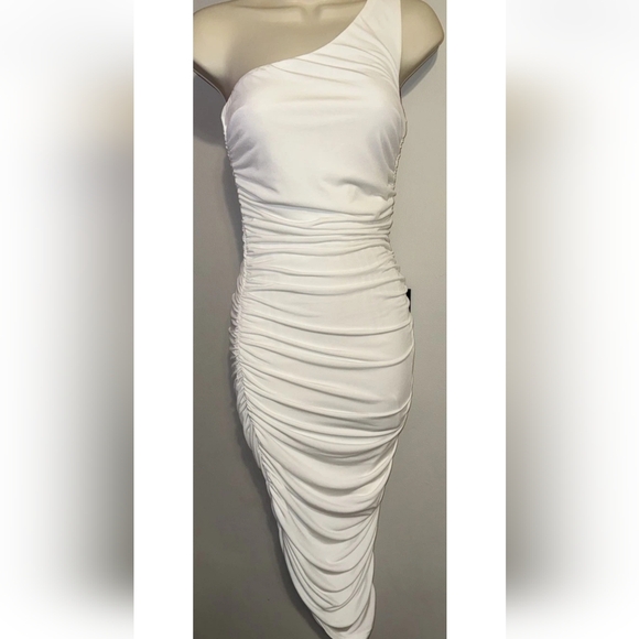 LulusTotal Appeal White Ruched One-Shoulder Bodycon Midi Dress - Picture 5 of 16